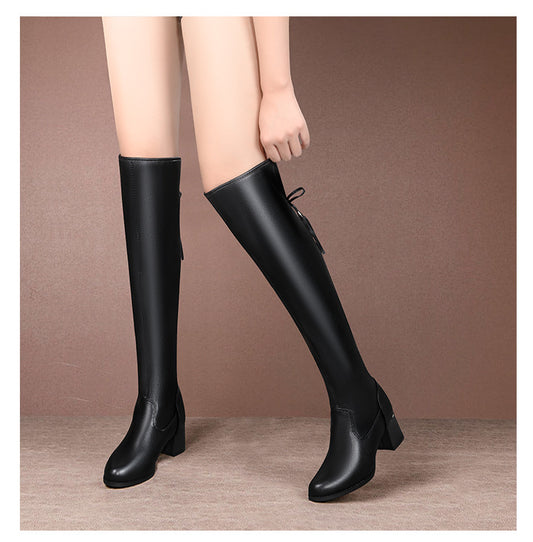 Women's Wide Calf Bow Elastic Soft Warm Short Heel Comfortable Boots