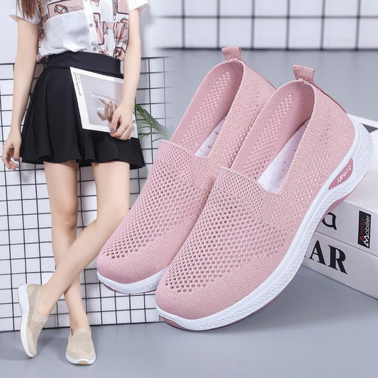 Breathable openwork mesh fly-weave soft-soled casual sneakers