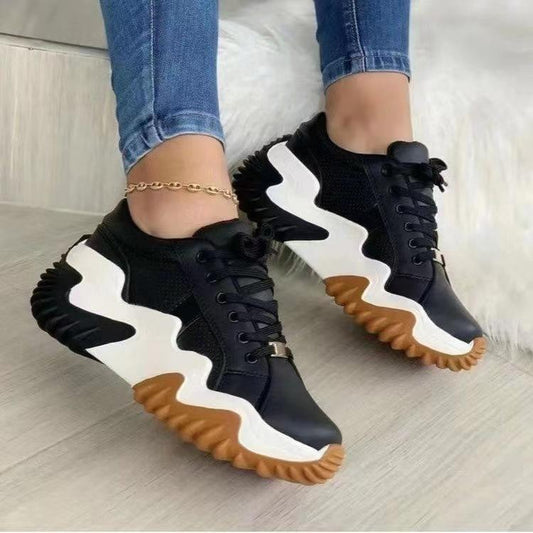 Women thick-soled platform heel casual lace-up shoes