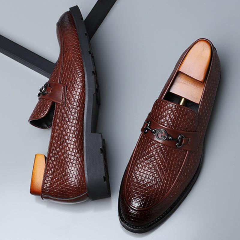 Italian hand-woven textured men's business shoes