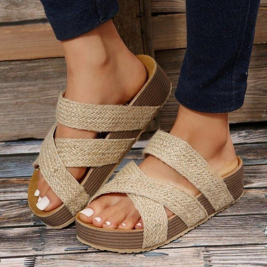 Slip On Flat platform cross-woven solid sandals